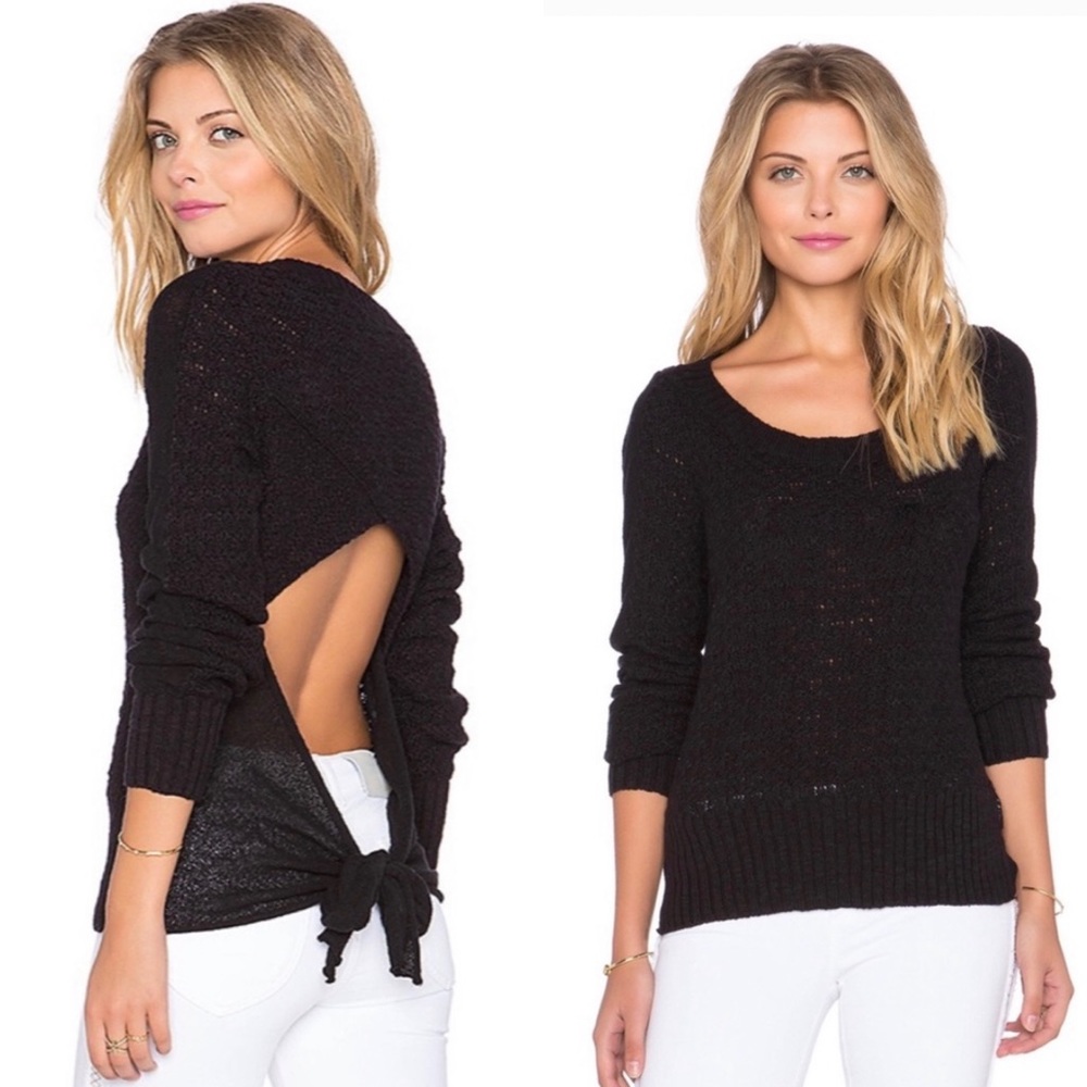 Free People Bow Back Pullover Black XS NWT